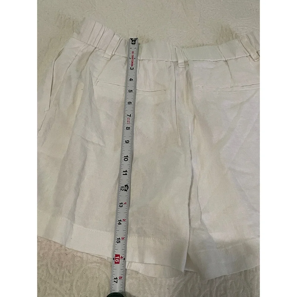 A New Day Womens White Linen Blend High Rise Pleated Paper Bag‎ Shorts Size 8